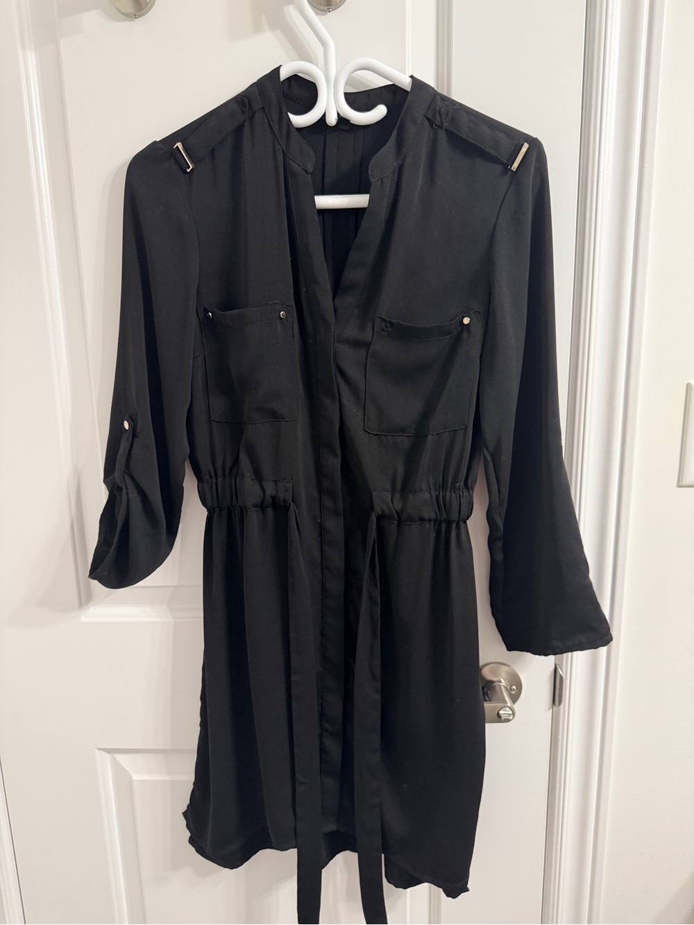 Dynamite Black Utility Shirt Dress with Tie